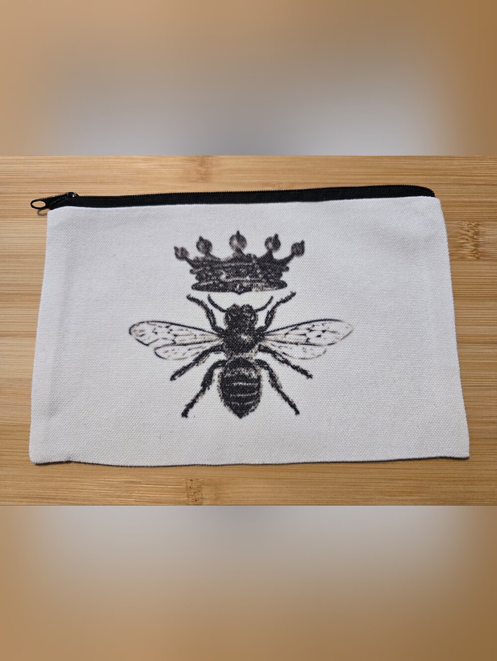 👑 🐝 Queen Bee Crown Pouch Cosmetic Makeup Bag Honeybee Canvas NWOT